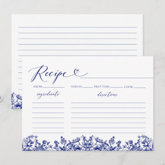  Navy Blue Floral Vrijgezellenfeest Recept Kaart (Voorkant / Achterkant)