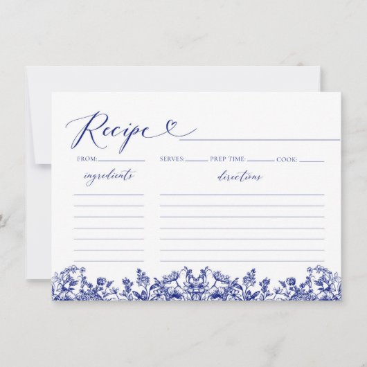  Navy Blue Floral Vrijgezellenfeest Recept Kaart (Voorkant)