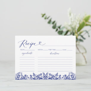 Navy Blue Floral Vrijgezellenfeest Recept Kaart
