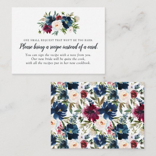 Navy Blue Floral Vrijgezellenfeest Recept Kaart Ve (Voorkant / Achterkant)