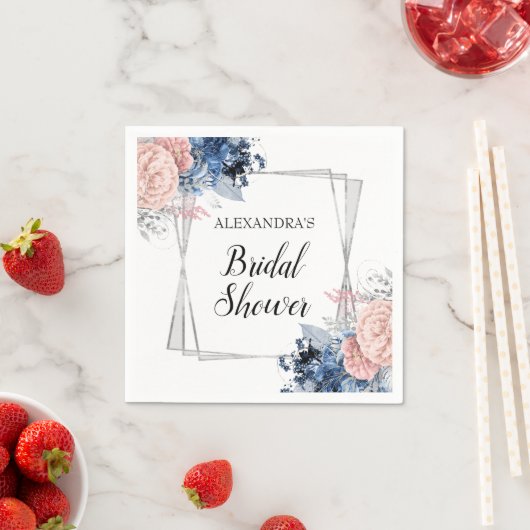 Navy Blue Floral Vrijgezellenfeest Roze Geometrisc Servet (Insitu)