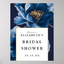 Navy Blue Floral Vrijgezellenfeest Welkomstbord