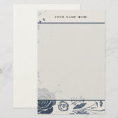 Navy Blue Floral Watercolor with Name Briefpapier (Voorkant / Achterkant)