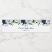 Navy blue floral waterfles etiket (Enkel label)