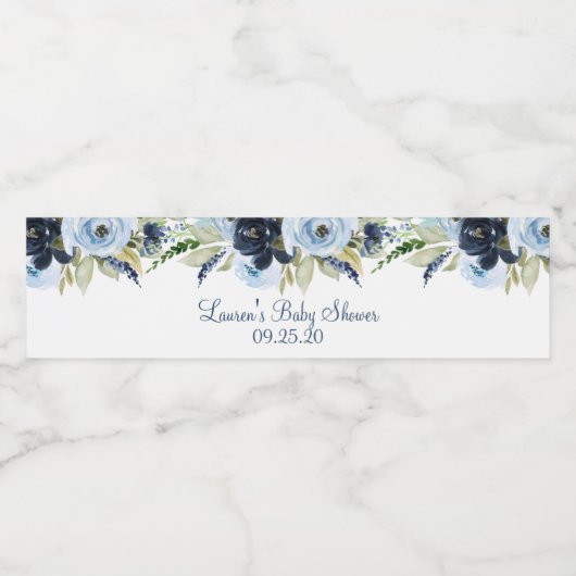 Navy blue floral waterfles etiket (Enkel label)