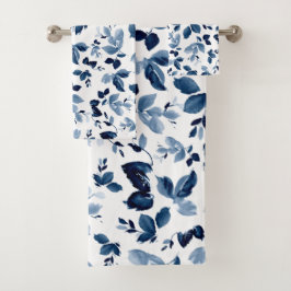 Navy Blue Floral Waterverf Bath Towel Bad Handdoek