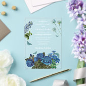 Navy Blue Floral Waterverf Elegante bruiloft Acryl Uitnodigingen (Insitu (Huwelijk))