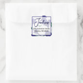 Navy Blue Floral Waterverf Trouwadres Vierkante Sticker (Tas)