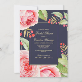 Navy Blue Floral Waterverf Vrijgezellenfeest Kaart