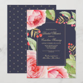 Navy Blue Floral Waterverf Vrijgezellenfeest Kaart (Voorkant / Achterkant)