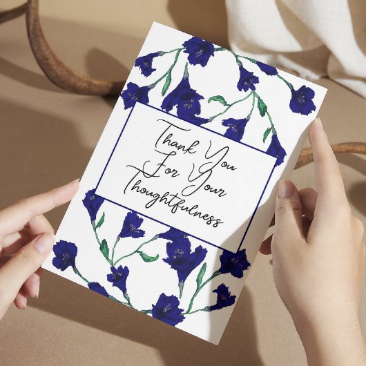 Navy Blue Floral Waterverf Wedding Bedankkaart
