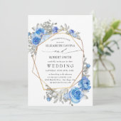 Navy Blue Floral Waterverf Wedding Kaart (Staand voorkant)