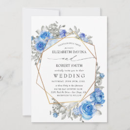Navy Blue Floral Waterverf Wedding Kaart