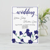 Navy Blue Floral Waterverf Wedding Kaart (Staand voorkant)