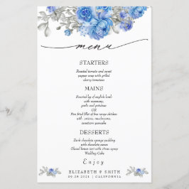 Navy Blue Floral Waterverf Wedding Menu