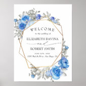 Navy Blue Floral Waterverf Wedding Poster (Voorkant)