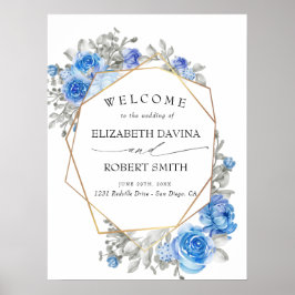 Navy Blue Floral Waterverf Wedding Poster