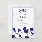 Navy Blue Floral Waterverf Wedding RSVP Kaartje (Voorkant)