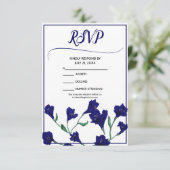 Navy Blue Floral Waterverf Wedding RSVP Kaartje (Staand voorkant)