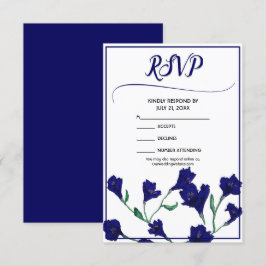 Navy Blue Floral Waterverf Wedding RSVP Kaartje