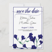 Navy Blue Floral Waterverf Wedding Save The Date (Voorkant)