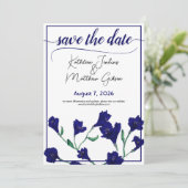 Navy Blue Floral Waterverf Wedding Save The Date (Staand voorkant)