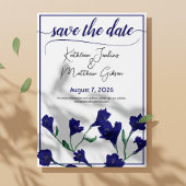 Navy Blue Floral Waterverf Wedding Save The Date