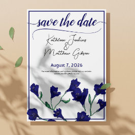 Navy Blue Floral Waterverf Wedding Save The Date