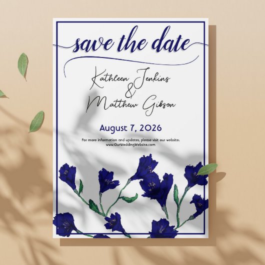 Navy Blue Floral Waterverf Wedding Save The Date