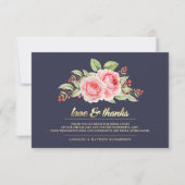 Navy Blue Floral Weddenschap Bedankkaart (Voorkant)