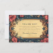 Navy Blue Floral Wedding Art Nouveau Bedankkaart (Voorkant)
