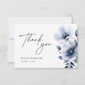 Navy Blue Floral Wedding Bedankkaart (Voorkant)