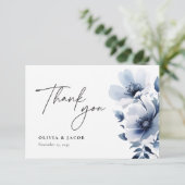 Navy Blue Floral Wedding Bedankkaart (Staand voorkant)