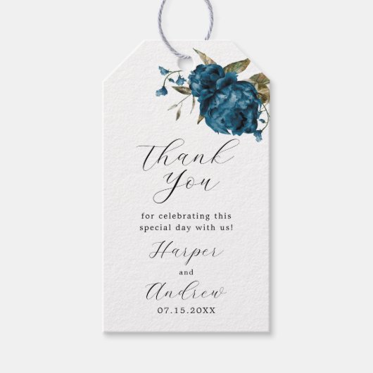 Navy Blue Floral Wedding Bedankt Cadeaulabel (Voorkant)