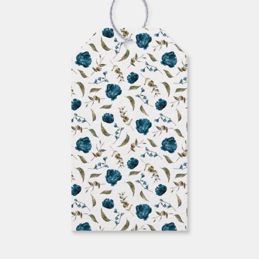 Navy Blue Floral Wedding Bedankt Cadeaulabel (Achterkant)