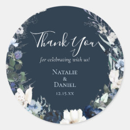 Navy Blue Floral Wedding Bedankt Ronde Sticker