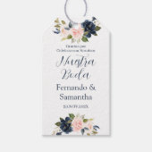 Navy Blue Floral Wedding Cadeaulabel (Voorkant)