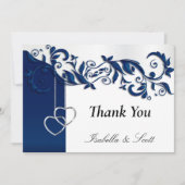 Navy Blue Floral Wedding Design Bedankkaart (Voorkant)