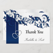 Navy Blue Floral Wedding Design Bedankkaart (Voorkant / Achterkant)