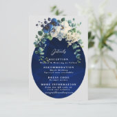 Navy Blue Floral Wedding Details Card, Elegant Informatiekaartje (Staand voorkant)