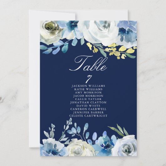 Navy Blue Floral Wedding Elegant Seating Chart (Voorkant)
