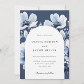 Navy Blue Floral Wedding Kaart (Voorkant)