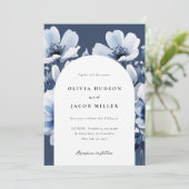 Navy Blue Floral Wedding Kaart (Staand voorkant)