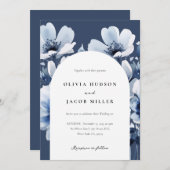 Navy Blue Floral Wedding Kaart (Voorkant / Achterkant)