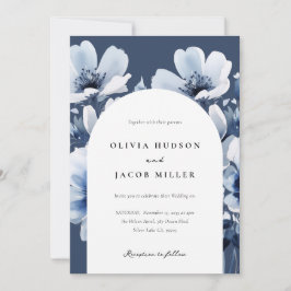 Navy Blue Floral Wedding Kaart