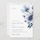 Navy Blue Floral Wedding Kaart (Voorkant)
