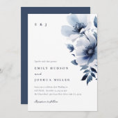 Navy Blue Floral Wedding Kaart (Voorkant / Achterkant)