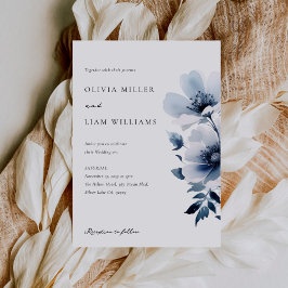 Navy Blue Floral Wedding Kaart