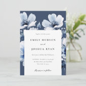 Navy Blue Floral Wedding Kaart (Staand voorkant)