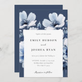 Navy Blue Floral Wedding Kaart (Voorkant / Achterkant)